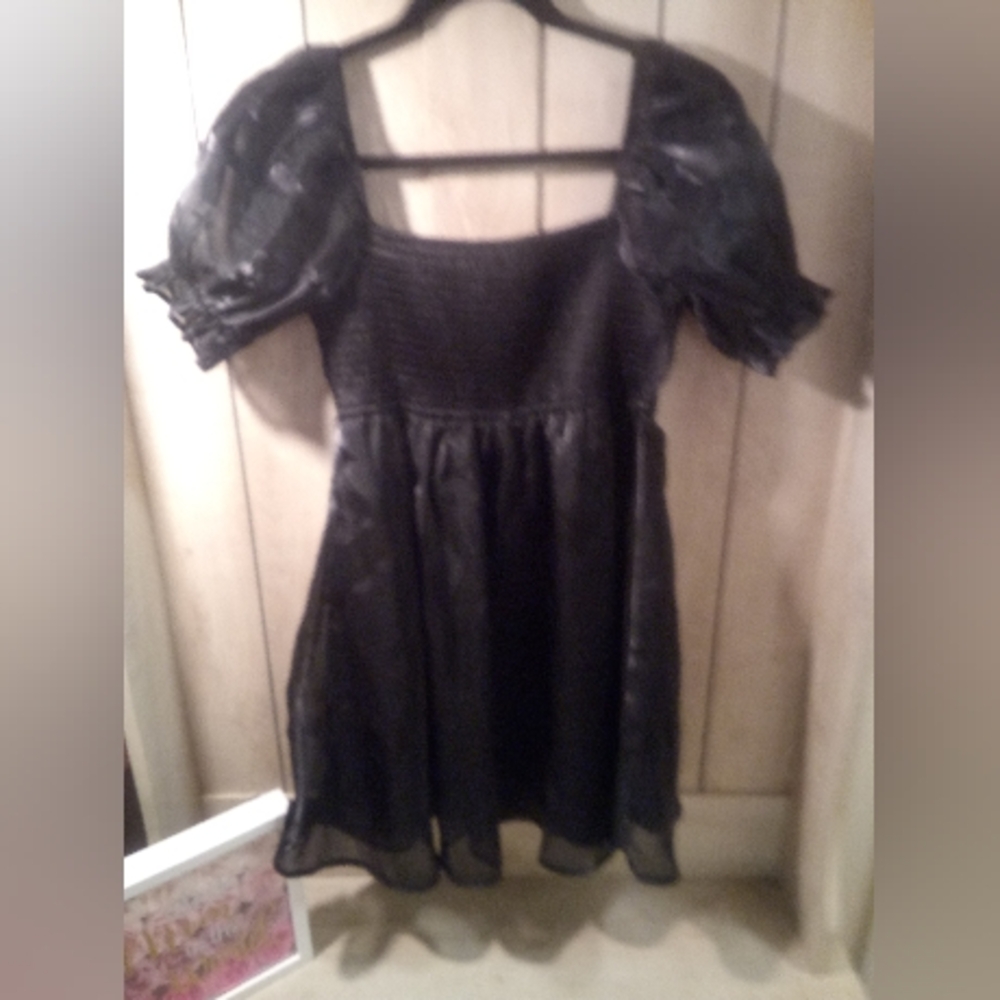 Dark Romance Fairycore Black Puffy Baby Doll Short Sleeve Tea Dress LARGE - Picture 9 of 12